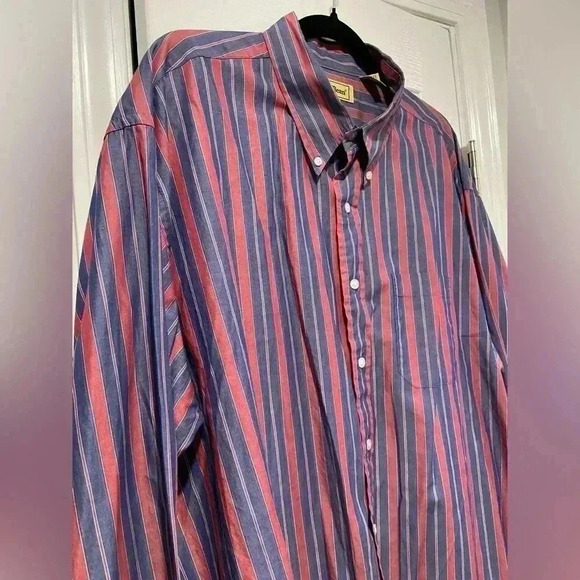 VTG L.L. Bean 80s Men’s Pointed Collar Striped Cotton Red Blue Button Down XXL T - Picture 4 of 11